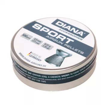 DIANA Sport 4,5 mm Diabolo šratai .177 Cal, 500 vnt., apvalia galvute, švininiai, šautuvams ir pistoletams