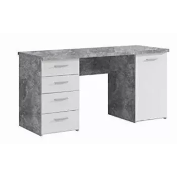 MT926-C264 Betono efekto rašomasis stalas su baltu plieniniu rėmu, 120x60x75 cm