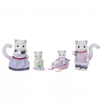 EPOCH Sylvanian Families Sniego leopardo šeimos figūrėlių rinkinys - 4 kolekcionuojamos flokuotos figūrėlės