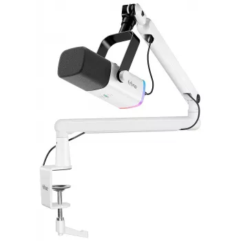 FIFINE TAM8W dinaminis XLR/USB podkastų mikrofonas su strypo rankena, baltas