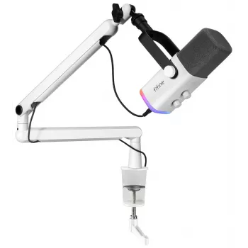 FIFINE TAM8W dinaminis XLR/USB podkastų mikrofonas su strypo rankena, baltas