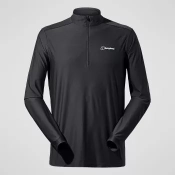 Berghaus 24/7 Tech Tee LS HZ vyriški marškinėliai ilgomis rankovėmis su pusiniu užtrauktuku, intensyviai juodi
