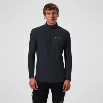 Berghaus 24/7 Tech Tee LS HZ vyriški marškinėliai ilgomis rankovėmis su pusiniu užtrauktuku, intensyviai juodi