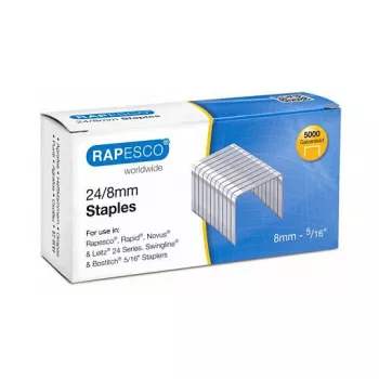 Rapesco S24807Z3 24/8 cinkuoto plieno kabės - 5000 vnt. pakuotė, 8 mm kojelė, sidabrinės