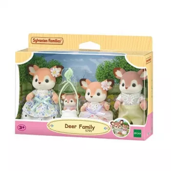 EPOCH Sylvanian Families Elnių šeima - 4 kolekcinės figūrėlės (tėtis, mama, mergaitė, berniukas) su nuimamais drabužėliais, pliušiniu plastiku, nuo 3 metų