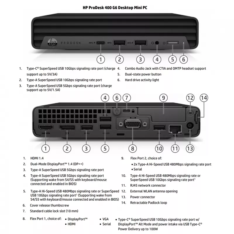 HP Renewed Grade A ProDesk 400 G6 Desktop Mini kompiuteris - Intel Core i5-10500T, 16GB RAM, 256GB SSD, Intel UHD Graphics 630, Windows 11 Pro