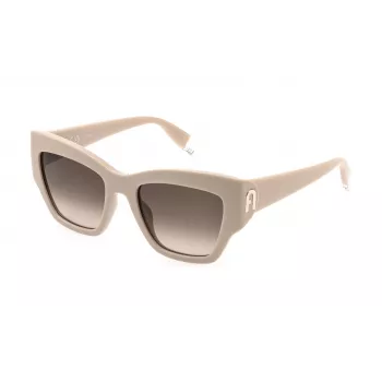 FURLA moteriški katinų akies akiniai nuo saulės SFU891-5406CT - Havana acetato rėmelis su rudais gradientiniais lęšiais, 54mm
