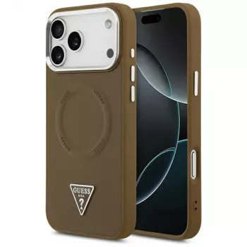 Guess Triangle Logo MagSafe dėklas, skirtas iPhone 17 Pro (rudas)