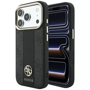 Guess 4G Stripe Round and Classic Logos MagSafe dėklas, skirtas iPhone 18 Pro Max / 17 Pro Max - juodos spalvos
