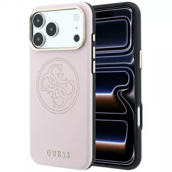 Guess Perforated 4G Gold Logo MagSafe dėklas, skirtas iPhone 18 Pro Max / 17 Pro Max - rožinis
