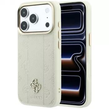 Guess Stripe Peony 4G Logo MagSafe dėklas, skirtas iPhone 18 Pro Max / 17 Pro Max - smėlio spalvos