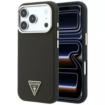 GUESS Kevlar Triangle Logo MagSafe dėklas, skirtas iPhone 17 Pro / 18 Pro – rudas