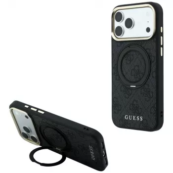 Guess Ring Stand 360 4G Classic Logo MagSafe dėklas, skirtas iPhone 18 Pro Max / 17 Pro Max - juodos spalvos