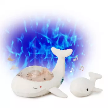 Cloud B Tranquil Whale miego pagalbinis rinkinys su projektoriumi ir barškutuku - balta