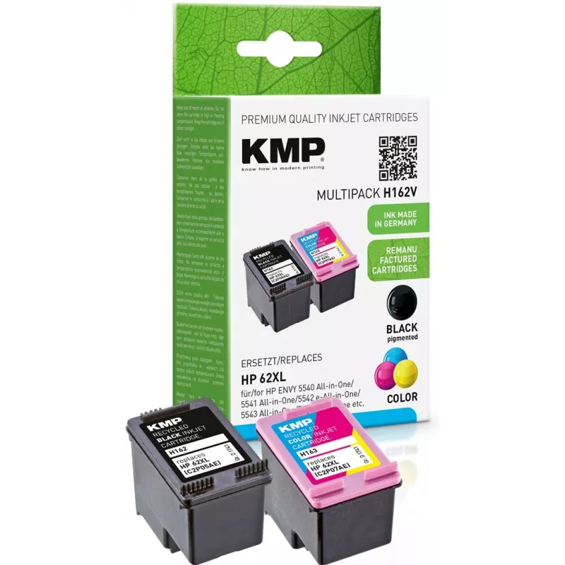 KMP 1741.400500 MultiPack juodos ir trispalvės rašalo kasetės, suderinamos su HP 62XL (C2P05AE/C2P07AE) - 2 vnt.