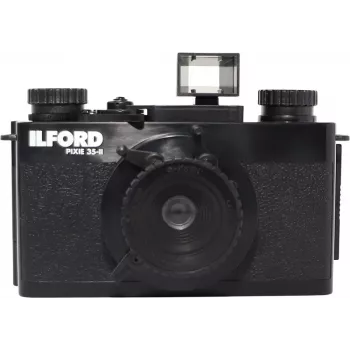 ILFORD PIXIE 35mm taškinio ir fotografavimo juostinė kamera – sidabrinė/juoda, įmontuota blykstė, automatinis fokusavimas