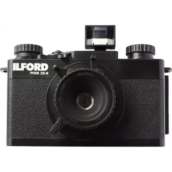 ILFORD PIXIE 35mm taškinio ir fotografavimo juostinė kamera – sidabrinė/juoda, įmontuota blykstė, automatinis fokusavimas