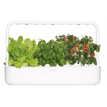 Click & Grow Smart Garden 9 vidinis žolelių ir daržovių sodas su LED auginimo lempomis, savaiminis laistymas, 9 augalų kapsulės, baltas