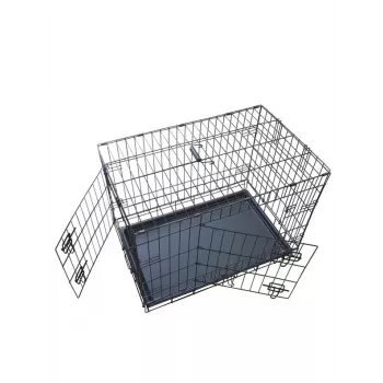 Sulankstomas šunų narvas 76x48x54 cm – tvirtos plieninės vielos, dvejos durys, išimama padėklas, juodas
