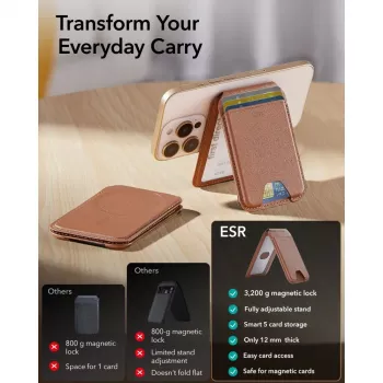 ESR Classic RFID magnetinė piniginė su stoveliu, MagSafe, ruda