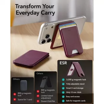 ESR Classic RFID magnetinė piniginė su stovu, MagSafe, tamsiai bordo spalvos