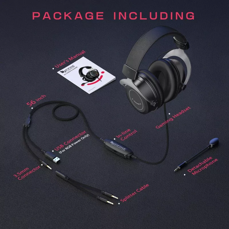 FIFINE H3 AmpliGame RGB laidinis ausinių su mikrofono atjungimu, 50 mm tvarkyklės, USB-A, juoda