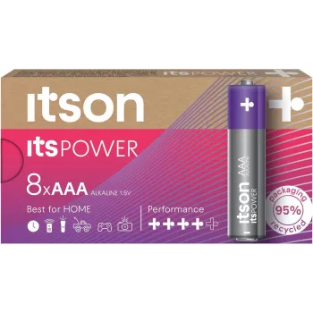ITSON LR03IPO/8CB šarminės AAA baterijos, 8 vnt. pakuotė, 1,5 V, ilgas galiojimo laikas