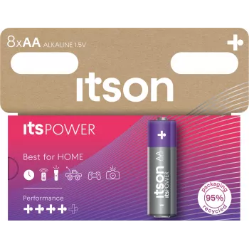 ITSON LR6IPO/8HH AA šarminės baterijos, 8 vnt. pakuotė, 1,5 V, ilgas galiojimo laikas, be gyvsidabrio