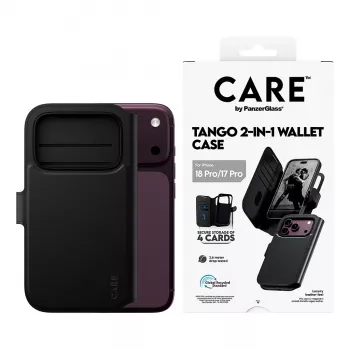 CARE™ by PanzerGlass® Tango 2-in-1 piniginės dėklas juodos spalvos su MagSafe, skirtas iPhone 18 Pro / 17 Pro