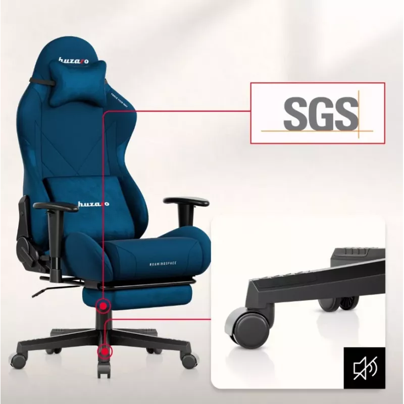 Huzaro Force 5.7 Blue ergonomiška žaidimų kėdė - PU oda, reguliuojami porankiai, atlošo atlenkimas, juosmens ir kaklo pagalvėlės