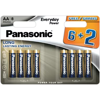 Panasonic Everyday Power šarminės AA baterijos LR6 8 vnt. lizdinė pakuotė (6+2 bonus)