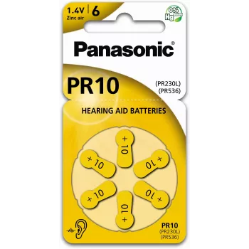 Panasonic Batteries PR-230(10)/6LB Cinko-oro klausos aparatų baterijos, dydis 10, 1,45V, 100mAh, 6 vnt.