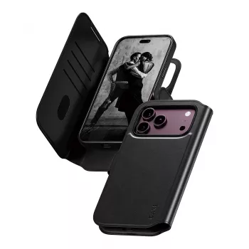 CARE by PanzerGlass Tango Flip dėklas, skirtas Apple iPhone 17 Pro Max – suderinamas su MagSafe – veganiška oda – juoda