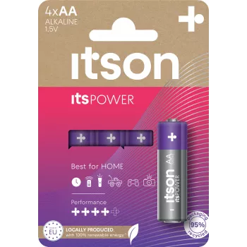 ITSON LR6IPO/4CP šarminės AA baterijos, 4 vnt. pakuotė, 1,5 V, ilgas galiojimo laikas