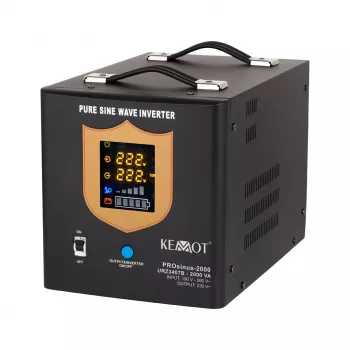 KEMOT PROsinus-2000 gryno sinusinio bangos UPS keitiklis 12V į 230V 2000VA/1200W su įkrovimo funkcija - juoda