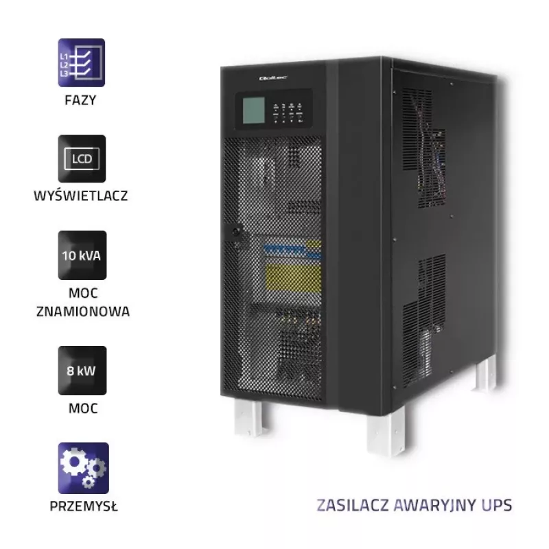 Qoltec 53948 3 fazių Online Double-Conversion UPS 10kVA 8kW su LCD