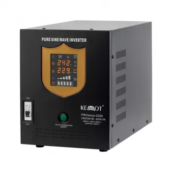 KEMOT PROsinus-2200 gryno sinusoidės UPS keitiklis su įkrovikliu, 12V DC į 230V AC, 2200VA/1600W, bokštas, juodos spalvos