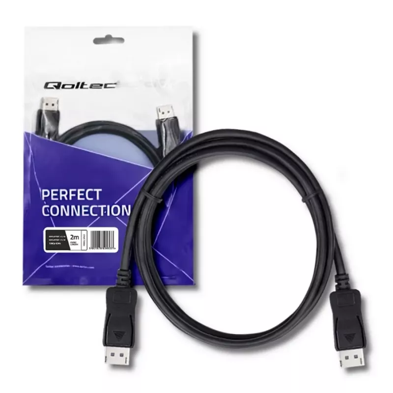 Qoltec DisplayPort 1.1 laidas, vyras į vyrą, 4K, 2m, juodas