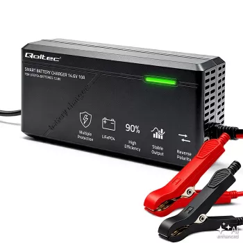 Qoltec 52670 LiFePO4 akumuliatoriaus įkroviklis 12V 10A su intelektualiu įkrovimu ir LED indikatoriais