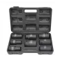 AWTOOLS AW38855 3/4 colio pavaros gilieji smūginiai lizdai, 8 vnt., metriniai, 24-41mm, Cr-Mo, 6 kampų, ilgi, juodos fosfatinės dangos, DIN 3121, pūsto plastiko dėkle