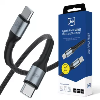 3mk Hyper Cable N-SERIES USB-C į USB-C 3m PD 3.0 QC 3.0 20V/3A 60W juoda