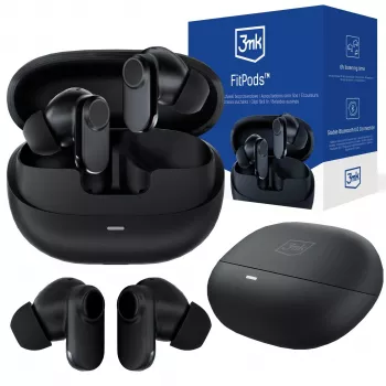 3mk FitPods BT 6.0 True Wireless stereo ausinės su įkrovimo dėklu, Bluetooth 6.0, jutiklinis valdymas, IPX4, juodos