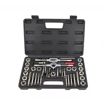 AWTOOLS 40 dalių sriegių pjovimo ir atstatymo rinkinys, metrinis M3-M12 ir 1/8 colio NPT, legiruotojo plieno sriegimo rinkinys su veržliarakčiais, žingsnio matuokliu ir laikymo dėklu