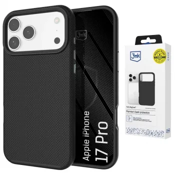 3MK Fortis MagCase, skirtas Apple iPhone 17 Pro – juodas hibridinis MagSafe galinis dangtelis su Absorber150™ apsauga nuo kritimo