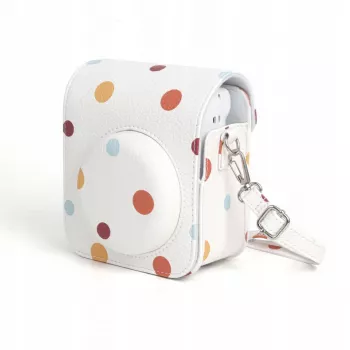 LOVEINSTANT Polka Dot PU odos dėklas, skirtas Fujifilm Instax Mini 12, nuimamas dirželis, magnetinis užsegimas