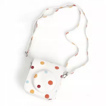LOVEINSTANT Polka Dot PU odos dėklas, skirtas Fujifilm Instax Mini 12, nuimamas dirželis, magnetinis užsegimas