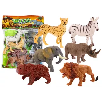 LEAN TOYS Laukinės faunos figūrėlių rinkinys (6 vnt.): dramblys, liūtas, raganosis, tigras, zebras, žirafa