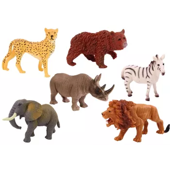 LEAN TOYS Laukinės faunos figūrėlių rinkinys (6 vnt.): dramblys, liūtas, raganosis, tigras, zebras, žirafa