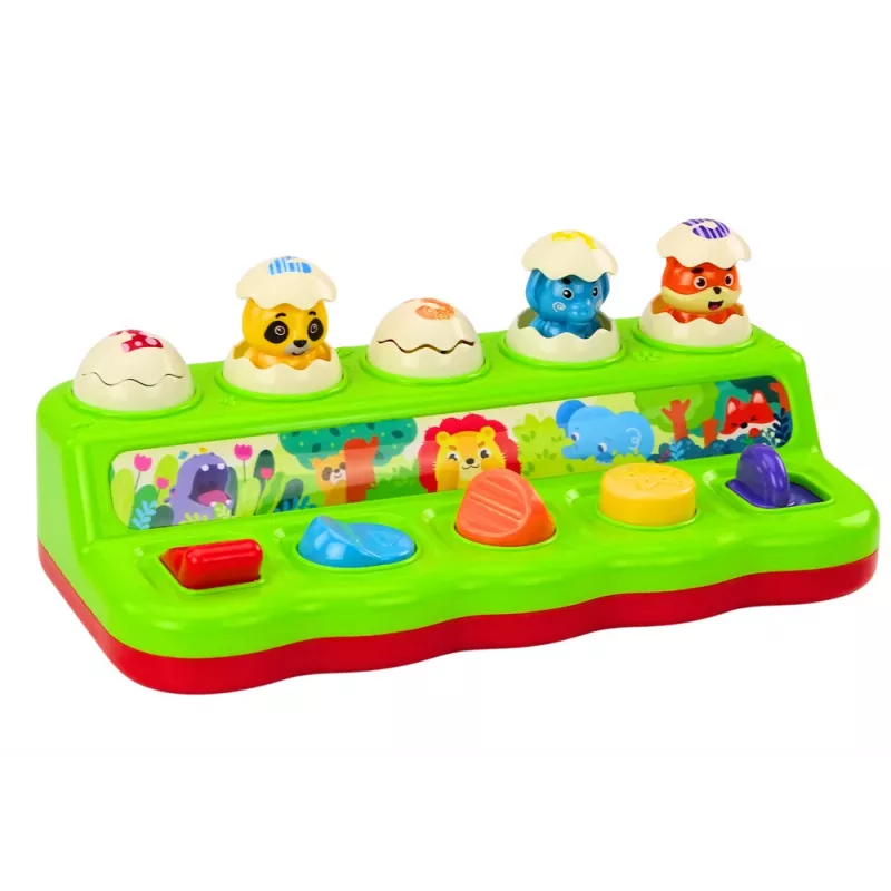 LEAN TOYS Pop Up Animals edukacinis veiklos skydelis su garsais, tinkamas kūdikiams nuo 12 mėn.