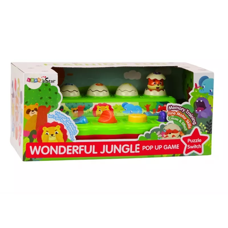 LEAN TOYS Pop Up Animals edukacinis veiklos skydelis su garsais, tinkamas kūdikiams nuo 12 mėn.